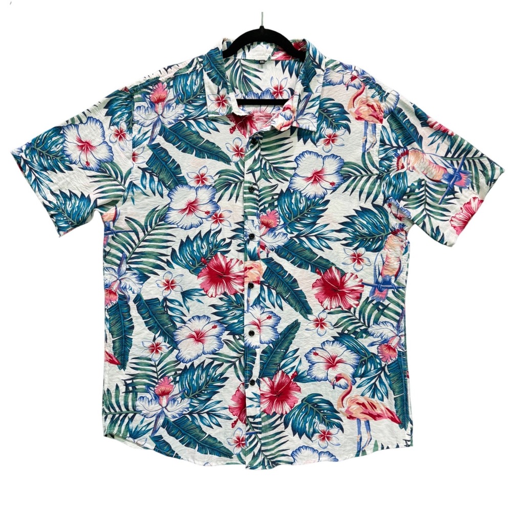 NWOT SHEIN Men's XXL Hawaiian Shirt Tropical Flamingo Hibiscus Button Down